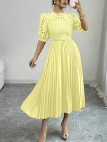 Rafferiza Elegant Pleated Dress - Yellow - View 3