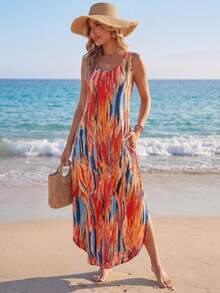 Sylviya Women Sleeveless Casual Dress, Simple And Fashionable For Daily Wear - Coral Orange - View 3