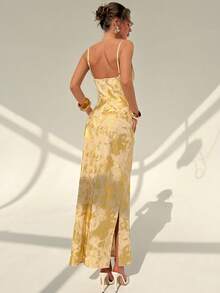 RiviMae Vestido con cuello abotonado y volantes, con correa de cintura de lámina de oro, adecuado para fiestas, citas, salidas, primavera/verano - Dorado - Ver 3