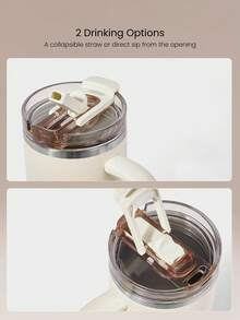 GLOWMODE 40 OZ Big Sips Insulated Stainless Steel Portable Travel Collapsible Straw Car Cup Holder Compatible Hot Cold Drink Tumbler Daily Casual - Beige - View 3