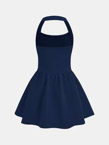 Firerie Kids Firerie Kids SLAYR KIDS 少女休闲优雅藏蓝色针织吊带A字连衣裙，适合情人节、万圣节、派对、外出、返校等场合穿着 - 藏蓝色 - 查看 3