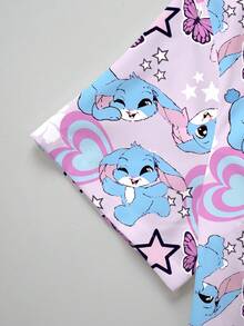 PopScrub 兔子、蝴蝶和爱心卡通印花彩色护士服上衣，V领短袖工作服，适合度假和日常穿着，春夏款 - 彩色 - 查看 3