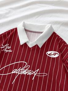 AXEPEAK Áo polo nam tay ngắn kẻ sọc chữ, kiểu dáng thường ngày, thích hợp đi làm. - Màu Đỏ Sâu - Xem 3