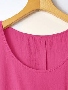 EMERY ROSE Country Style Vintage Sleeveless Pocket Pleated Hem A-Line Midi Dress, Yellow, Plus Size, Spring/Summer - Hot Pink - View 7