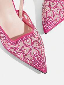 CUCCOO TILAWA Women's Fashionable Elegant Party Rhinestone Decorated Pumps - Hot Pink - View 6