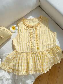 Comfortcana Women's Casual Plaid Sleeveless Shirt - Yellow - View 4