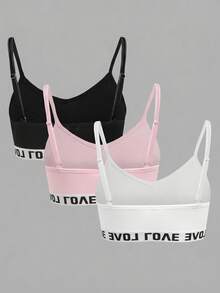 SHEIN Girlism 3件套少女简约字母装饰吊带背心文胸套装 - 彩色 - 查看 2