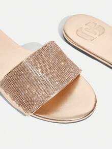 女士时尚平底镶钻圆头舒适办公鞋 - 玫瑰金 - 查看 5