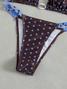 Swim Mod 女士波点印花挂脖系带比基尼两件式泳衣，海滩度假，春夏款 - 彩色 - 查看 5