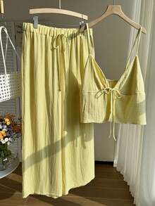 Comfortcana Bộ đồ 2 món cỡ lớn kiểu dáng thường ngày đi nghỉ mát: áo hai dây và chân váy. - Màu vàng - Xem 11