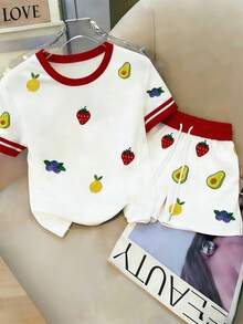 Resyla Women's Casual Fruit Print T-Shirt And Shorts 2 Pieces Set, Summer - Multicolor - View 3