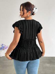 Firerie Plus Size Women's Solid Color Knotted Ruched Casual Elegant Versatile Daily Wear Shirt Date Night Black Summer - Black - View 2