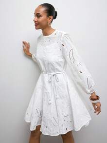 MAIJA Boho Crochet Trim Tie Váy mini không tay phía trước - trắng - Xem 5