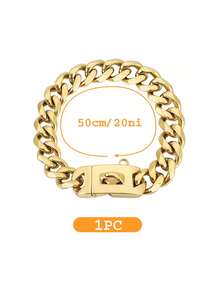 Strong Stainless Steel Dog Collar, Golden Cuban Chain, Buckle Lock, Pet Training Collar, Metal Necklace - Gold - View 16