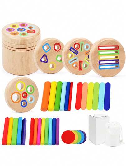 MINKOJA 一款五合一多功能木制磁性颜色分类杯，可用于颜色分类和计数练习，是送给孩子的完美生日礼物，木制玩具（适合3岁以上儿童）