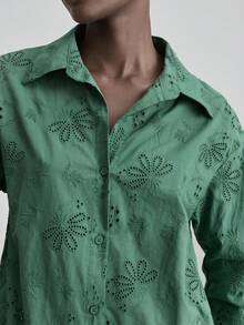 Ontre 女士绿色刺绣长袖衬衫，面料优雅，适合婚礼宾客穿着，简约浪漫的法式风格，奢华都市时尚商务休闲办公装，高品质机场及邮轮时尚之选。 - 綠色 - 查看 4