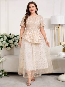Ellevyn Đầm thêu màu mơ thanh lịch dành cho nữ cỡ lớn - Màu be - Xem 7