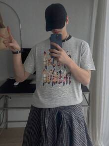 DAZY Men's Short Sleeve Graphic Print T-Shirt, Grey, Summer - Grey - View 5