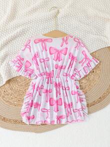 Girls Butterfly Print Random Print Sunscreen Cover-Up Beach Dress Vacation Outfit Girls Cover Up Beach Cover Up Kids Girls Beach Cover Ups Girl Swimsuit With Cover Up Beach Dress For Kids Kids Summer Outfits For Girls Beach Wear For Kids Summer Clothes For Kids Girl Swimsuit Cover Up Kids Beach Poncho - Pink - View 4