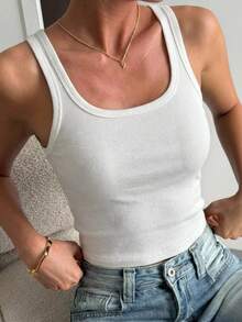 DAZY Áo camisole nữ ôm dáng cổ vuông, chất liệu gân sọc, thích hợp cho mùa hè. - trắng - Xem 4