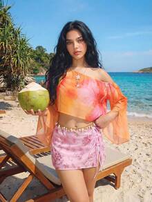 Sweetina 裹身式系带亮片面料迷你裙，带开衩 - 粉色 - 查看 4