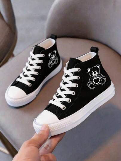 zapatillas de lona para niños y niñas lona color básico altos confort 100% dibujo de oso lona excelente calidad liso 13 al 21 mx colores básicos liga negro blanco