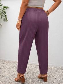 SHEIN Frenchy Pantaloni casual con tasche e nodo, tinta unita, taglie comode, adatti per le vacanze - Viola - Visualizzare 7