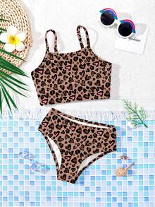 SHEIN 少女休闲简约修身吊带背心和三角比基尼泳衣套装，适合夏季穿着 - 彩色 - 查看 3