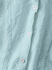 Franclia 女士蕾丝边法式领纽扣长袖衬衫 女式蕾丝衬衫 白色少女衬衫 - 淺藍色 - 查看 5