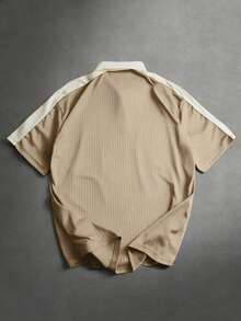 STYNVO 男士休闲撞色字母印花短袖Polo衫，夏季 - 杏色 - 查看 2