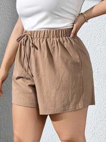 Enliva Women's Plus Size Khaki Texture Shorts For Spring/Summer, For Apple And Rounded Body Shape - Khaki - View 5