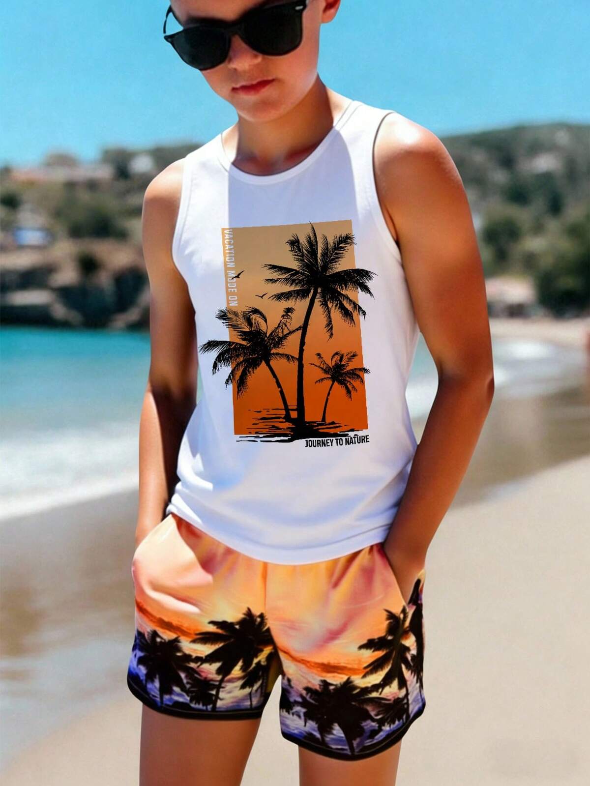 T-shirt à manches courtes col rond avec graphique rétro de voiture, décontracté pour adolescents. Convient pour le port estival, l'école, les vacances et les sorties 2