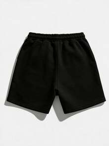 ROMWE MEN Street Life Quần short thể thao nam in họa tiết thời trang thường ngày, họa tiết nổi bật, thích hợp cho mùa xuân, thu và hè 2026, quần nỉ đôi unisex. - màu đen - Xem 3