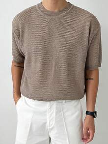 DAZY Camiseta de punto de cuello redondo de manga corta gris para hombre, verano - Gris - Ver 4