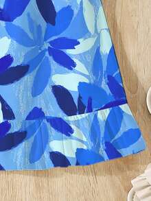 Vestito casual e alla moda per bambine, con stampa floreale, senza maniche, con volant sul fondo, comodo per l'uso quotidiano - Multicolore - Visualizzare 7