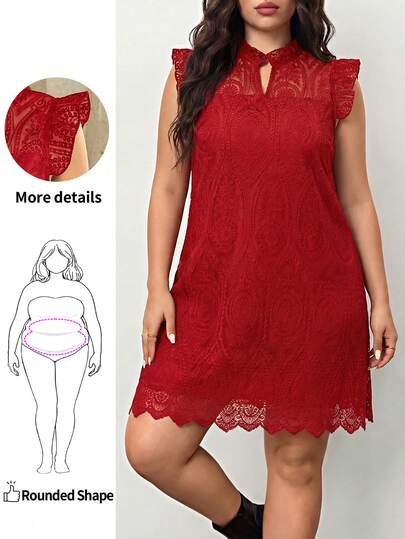 Enliva 白色春夏花卉3D蕾丝圆领盖袖优雅浪漫女士连衣裙