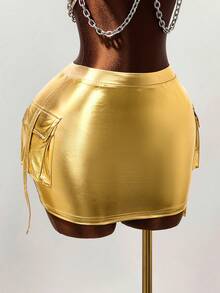 Mistrie Mini-jupe sexy pour femmes, convient pour les festivals de musique - Argent - Voir 8