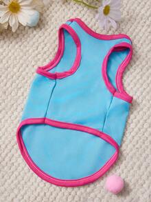 PETSIN 1件豹纹字母印花宠物背心，饰以玫瑰红和蓝色缝线，柔软透气，舒适贴身。 - 彩色 - 查看 3