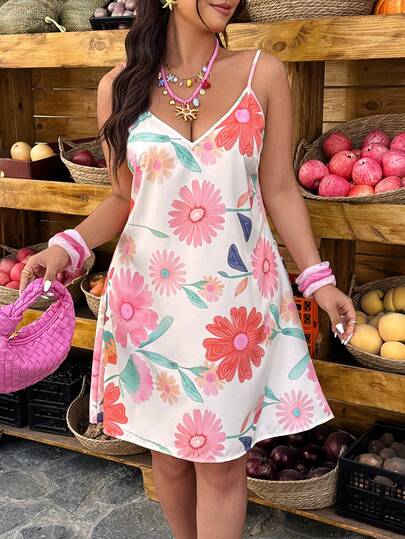 Weeklong Plus Size Women's Casual Floral Print A-Line Sleeveless Maxi Dress, Suitable For Spring/Summer Holiday