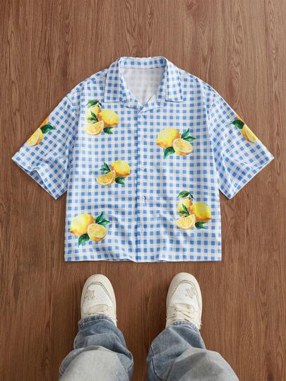 Manfinity Unisex Casual blauw herenoverhemd, frisse lente/zomerstijl, college-vibe, boyfriend-stijl, student, streetstyle, strand, los en comfortabel, veelzijdig.