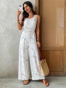 EMERY ROSE Women's Tie-Dye Print Sleeveless Jumpsuit, Casual Vacation Wear - Multicolor - View 6