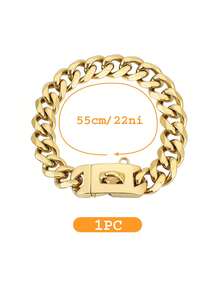 Strong Stainless Steel Dog Collar, Golden Cuban Chain, Buckle Lock, Pet Training Collar, Metal Necklace - Gold - View 9