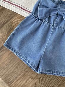 LMoss Kids Baby Girls' Oversized Bow Denim Jumpsuit,Summer Outfits,Casual And Fashionable Vacation Outfits,Street Wear,2000s Style ,Comfortable And Soft Denim,Comfortable And Soft Denim Pant,  Overall - Light Wash - View 6