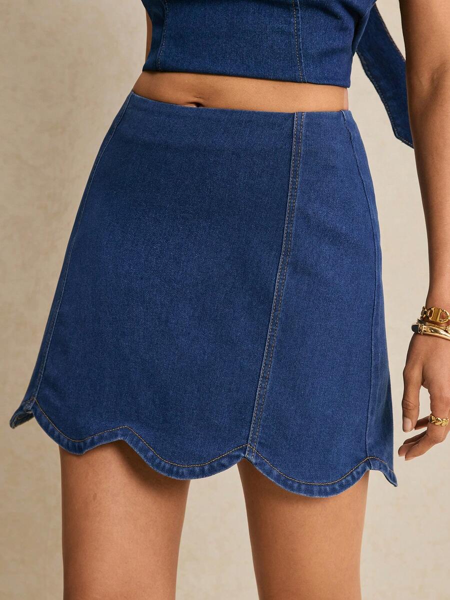 Poéselle Chân váy ngắn denim nữ kiểu dáng thường ngày, thích hợp cho mùa hè.