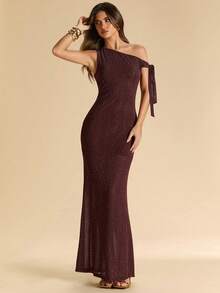 SHEIN BAE Women's Asymmetrical Shoulder Bodycon Dress, Pink Dress,Summer Dresses For Women - Brown - View 4