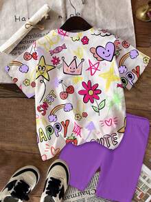 Bộ 2 món cho bé gái, gồm áo thun ngắn tay và quần short in hình hoạt hình dễ thương: ngôi sao, trái tim, hoa, cầu vồng, quả anh đào, chữ "Happy", thích hợp cho kỳ nghỉ hè, thoải mái, những bông hoa nhỏ xinh, trang phục thường ngày mùa xuân hè, mùa đi chơi gia đình, niềm vui nhỏ bé đáng trân trọng, quần áo trẻ em đi nghỉ mát, trang phục đi nghỉ mát, đồ dùng cần thiết cho bé, kỳ nghỉ thư giãn, cảm giác ấm cúng, thời trang hàng ngày cho trẻ em, sẵn sàng tốt nghiệp, mùa lễ hội, tự tin sải bước, quần áo trẻ em đi nghỉ mát, màu sắc nổi bật, bước vào sự quyến rũ, niềm hạnh phúc mùa hè. - Nhiều màu - Xem 3