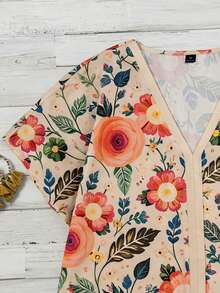 Linhara Large-Sized Woven Summer Women's Shirt For Casual Vacation - Apricot - View 5
