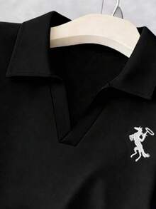 少女刺绣短袖T恤和裤子休闲套装 - 黑色 - 查看 5