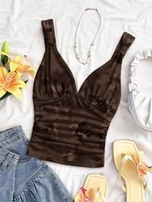 Soleia 女士优雅度假风打结吊带背心，棕色扎染花卉印花，适合度假、约会、下午茶、海滩、邮轮、城市旅行、海岛度假、音乐节、波西米亚风度假等场合，女士夏季上衣 - 彩色 - 查看 7