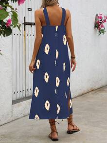 EMERY ROSE Đầm Maxi Halter In Họa Tiết Geo Mùa Hè Cho Nữ Đi Biển - Màu xanh hải quân - Xem 2